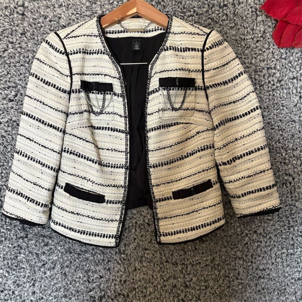 White House Multicolor Market Women's Tweed Striped Jacket Size 2
